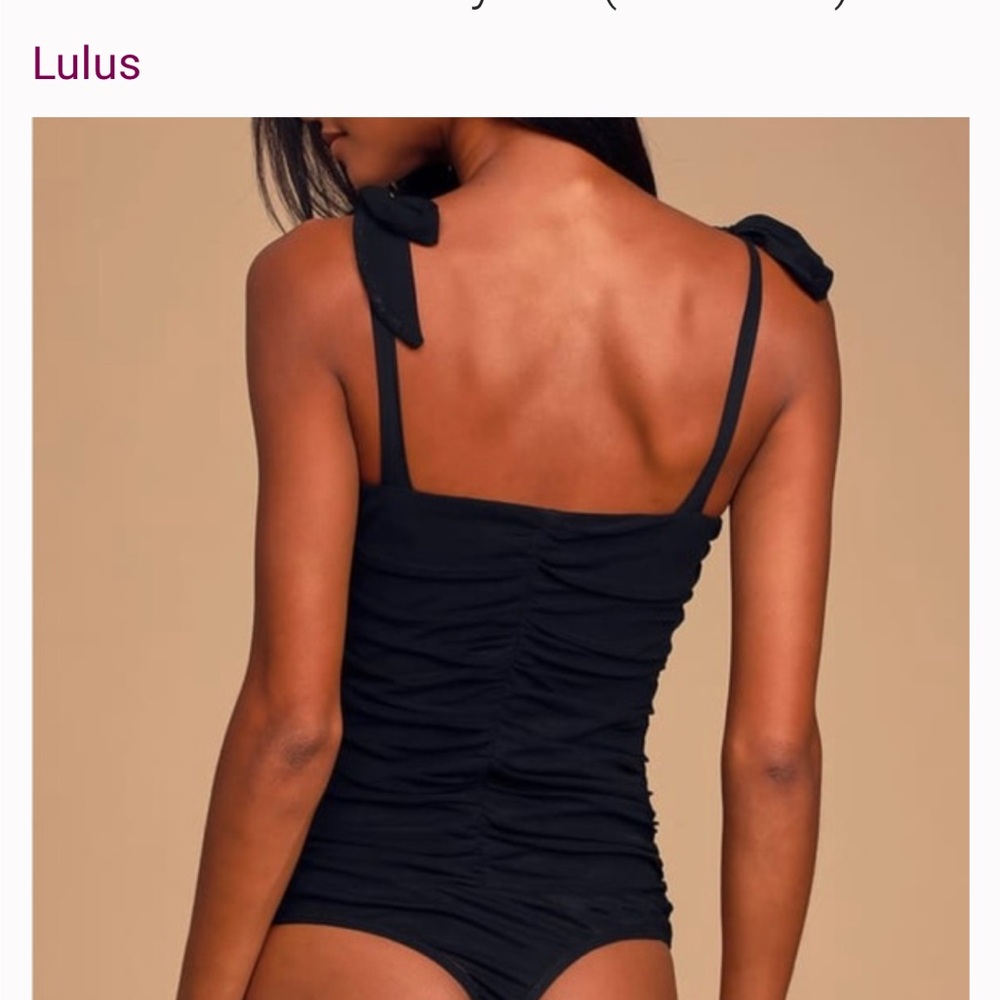 Lulu's Black Eye On Me Mesh Tie-Front Ruched Bodysuit - Picture 3 of 8